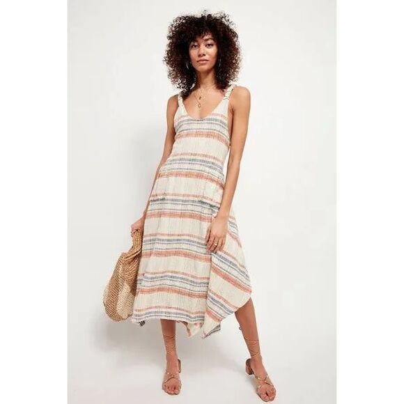 Free People Dresses & Skirts - Free People Dresses Free People Tan And Blue Spaghetti Strap Sundress, Size Smal
